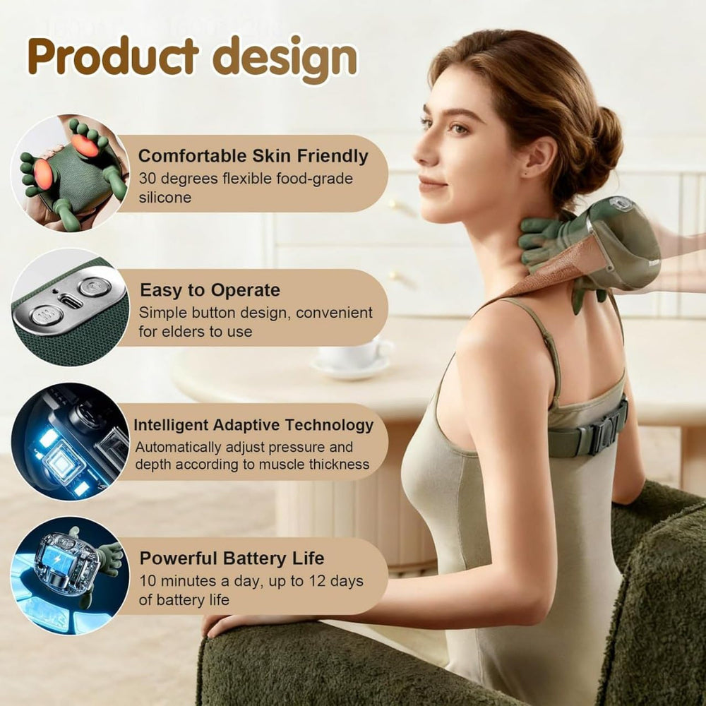 Shoulder & Neck Massager for Pain Relief | Deep Tissue Kneading with Dual-Zone Heat & 2-Speed Temperature Control | Back & Leg Massager | Useful Gift | Green