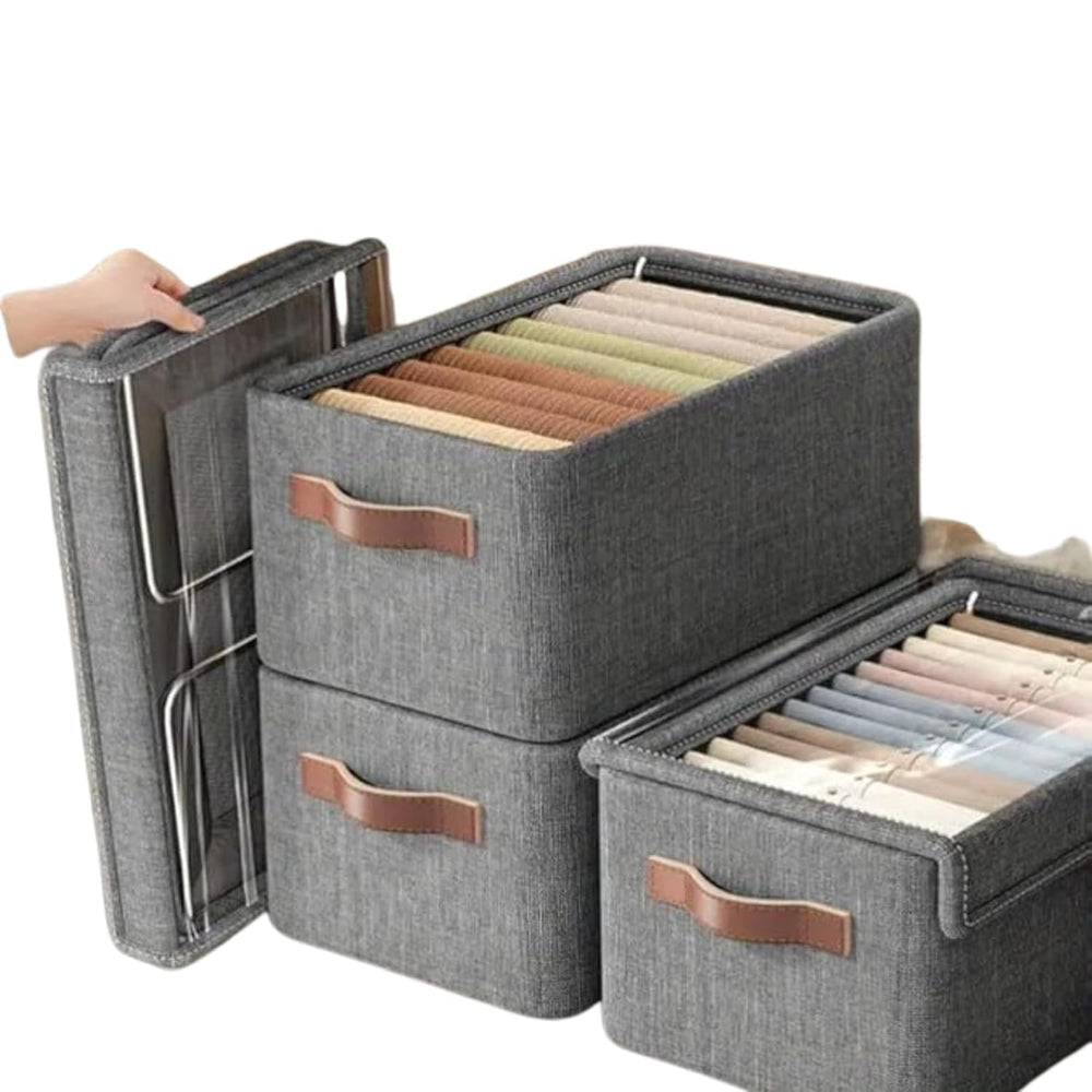 26L Foldable Clothes Organizer For Wardrobe, Blanket Storage Box, Cloth and Dress Organiser Metal Frame Basket Bag with Zipper & Lid, Carry Handles for Bedding, Closet Organizers