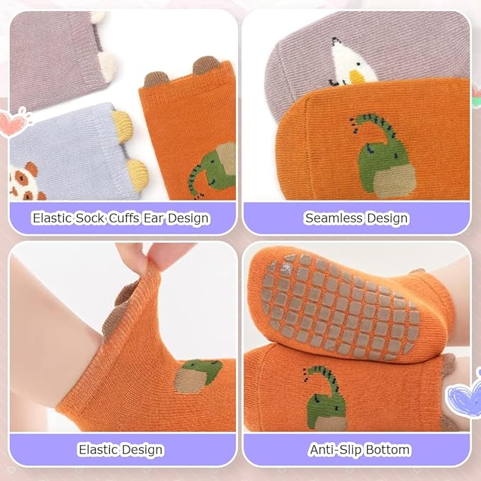 5 Pairs Baby Socks Set, Antislip Socks for New Born Baby 0-3 Years, Non Slip Grip Ankle Socks with Non Skid Soles for Infants Baby Shower Gifts