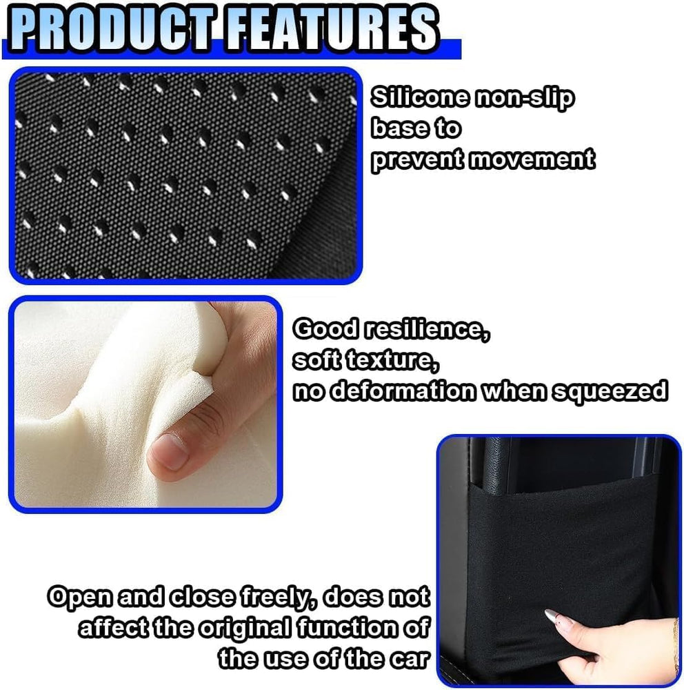 Car Armrest Cushion with Tissue Holder, Memory Foam Console Pad, PU Leather Cover, Universal Fit Arm Rest Support for Car SUV Truck, Comfortable Elbow Rest Organizer (Black)