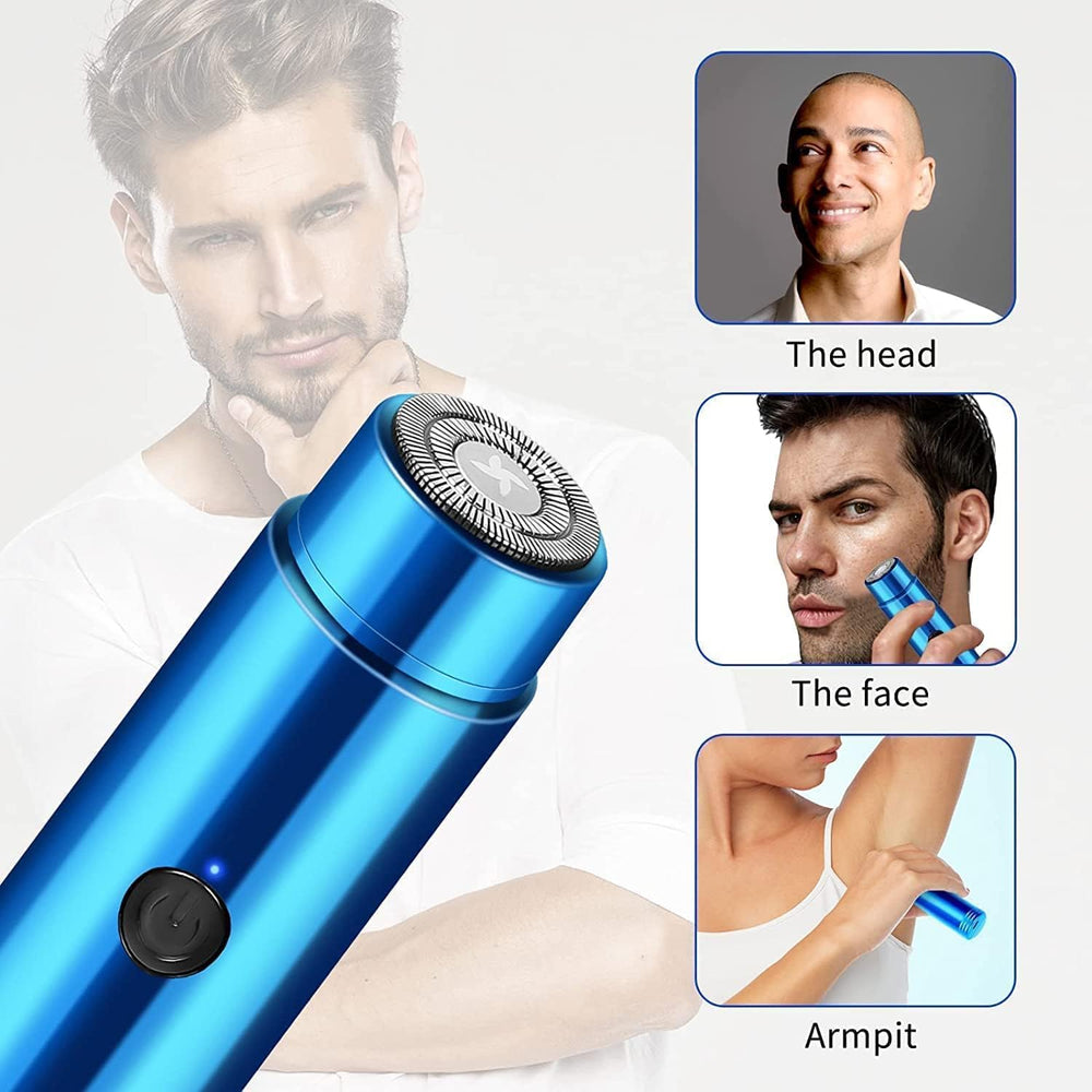 Mini Electric Shaver | Portable Pocket Beard Trimmer & Electric Razor for Men & Women | USB Rechargeable Multipurpose Hair Shaver for Travel & Home Use (Blue)