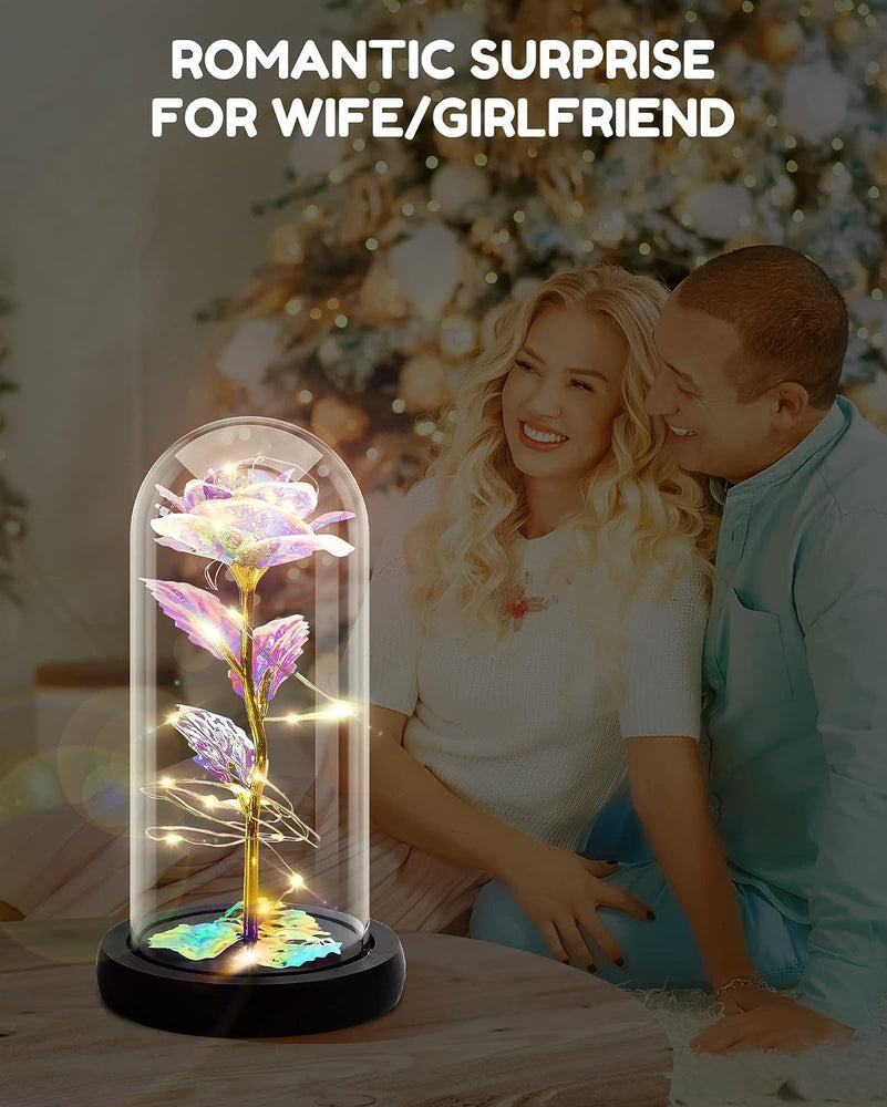 Forever Rose, Galaxy Glass Rose Flower and Butterfly with Led Light Great Gift Ideas for Valentine's Day, Mother's Day, Birthday, Anniversary, Engagement