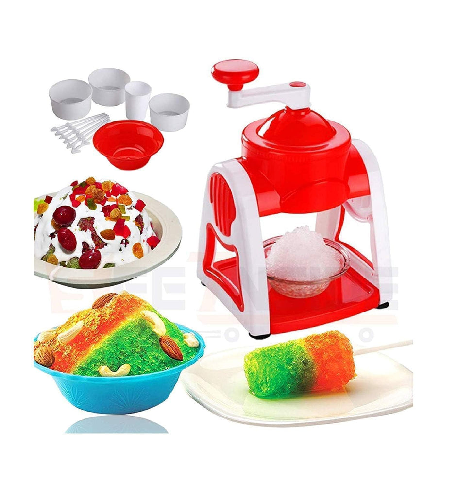 Manual Ice Gola Maker Machine with Sharp Blades, Ice Crusher, Snow Grinder, 3 Bowls, 1 Glass, 6 Sticks, and 1 Serving Dish – Ideal for Making Baraf Ka Gola, Slush, and Shaved Ice Treats