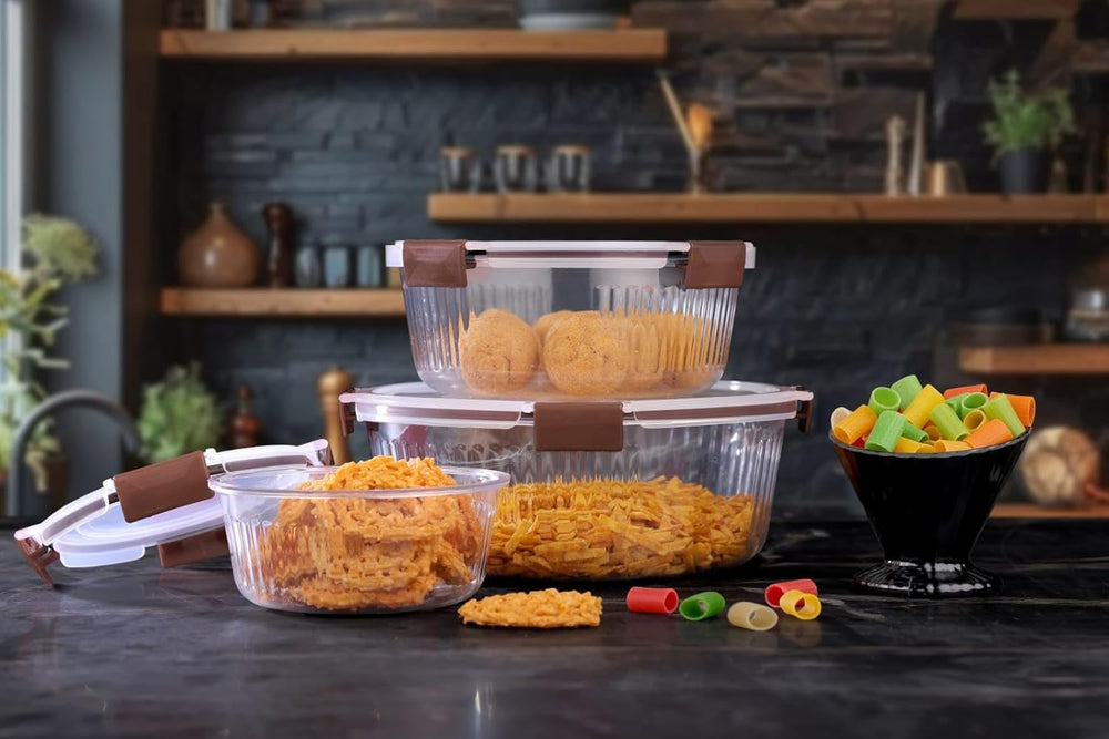 3 Pcs Fridge Storage Container - BPA Free Plastic Kitchen Storage Box for Grains, Dry Fruits, Snacks, Vegetables, Airtight Fresh Keeper Containers Set (700ml, 1200ml, 1800ml)