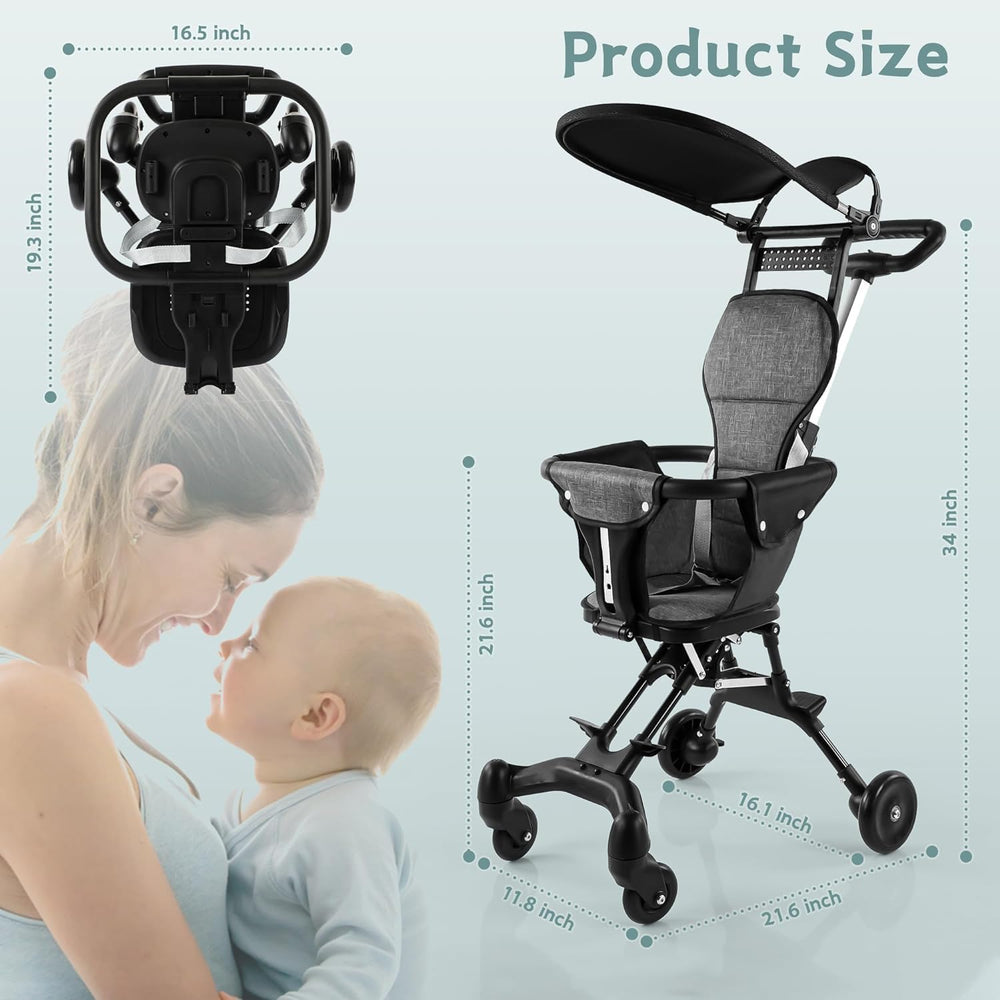 Baby Travel Stroller, Lightweight 2.7 kg, Portable Compact Umbrella Stroller for Toddler, Airplane Travel, Removable Seat, Black, 25 kg Capacity
