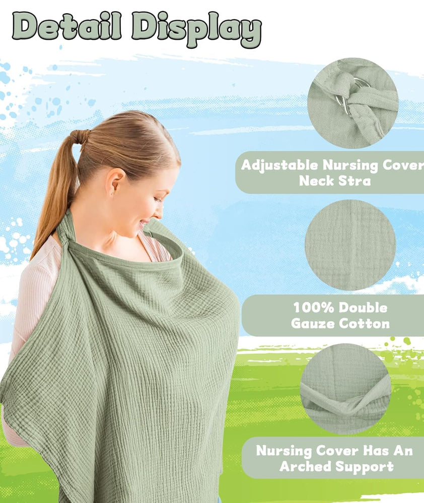Nursing Cover for Breastfeeding – Soft, Breathable Feeding Apron for Nursing Moms – Baby Privacy Cover for Public Feeding – Must-Have Essentials for New Mothers – Lightweight & Stylish Design (GREEN)