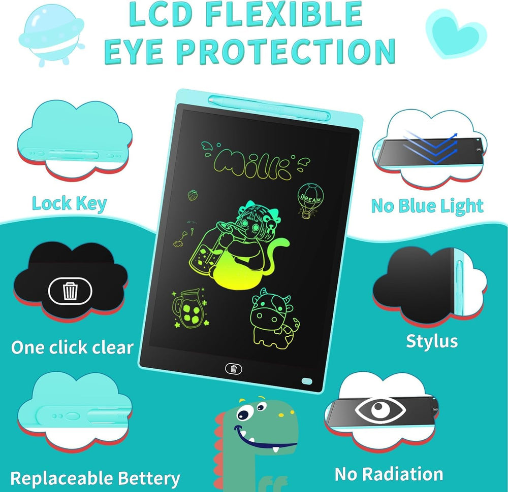 LCD Writing Tablet 12 Inch for Kids, Rewriteable Digital Magic Slate Drawing and Doodle Pad with Pen, Erase Button, Smart Lock, Writing Scribble Board for Boys & Girls (Multicolor)