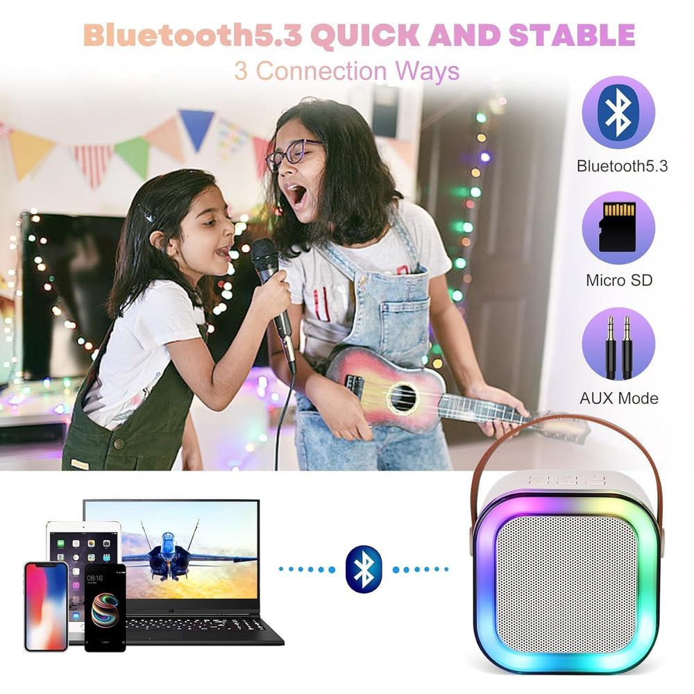Karaoke Rechargeable Wireless Mini Bluetooth Speaker with Microphone & LED Lights | Portable Singing Machine for Kids Boys & Girls | Music Toy Birthday Gift for Children & Adults