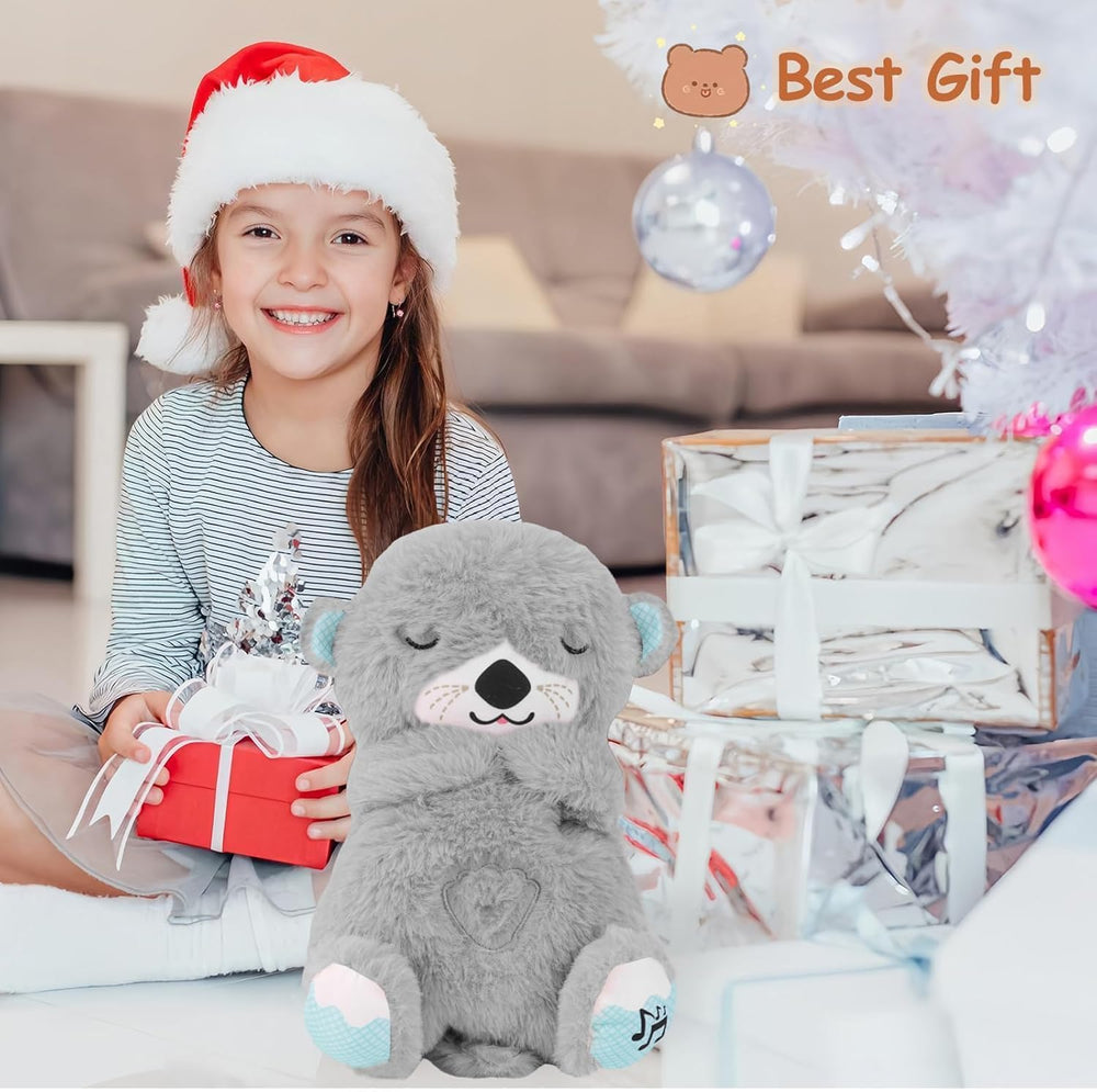 Breathing Teddy Bear Plush Otter with Rhythm Motion, Light & Music | Grey Comfort Toy for Stress Relief for Kids, Adults & Valentine’s Day