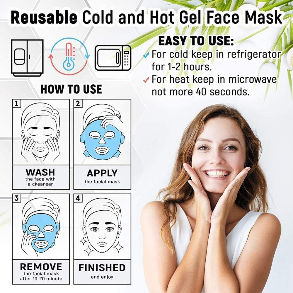 Ice Gel Face Mask Hot & Cold Reusable Full Face Pack for Puffy Eyes, Dark Circles, Headache, Skin Care Cooling Facial Gel Mask for Men & Women