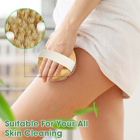 Dry Brushing Body Brush Exfoliating Body Scrubber Wooden Shower Brush Body Exfoliator Dry Brush Bath Brush for Cellulite and Lymphatic, Improve Circulation, Stop Ingrown Hairs