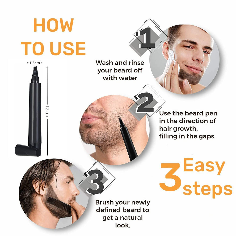 Beard Filling Pen Kit, Barber Styling Beard Colour Filler Pencil with Brush, Waterproof, Sweat Proof, Sharp Beard Lines Long-Lasting Durable Pencil for Men Beard, Moustache, Eyebrows Filler - Black