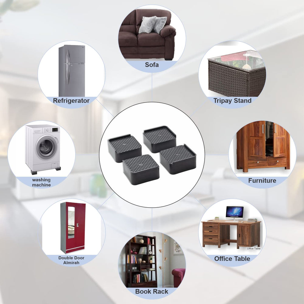 Premier All in 1 Stand, 4-Pieces, Square, Black, for Almirah, Wardrobe, Refrigerator, Washing Machine