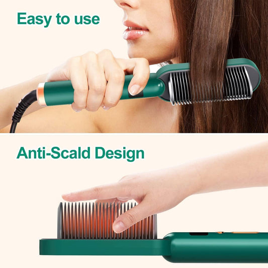 3-in-1 Ceramic Hair Straightening Brush for Women with 5 Heat Settings & 30-Second Fast Heating – Multicolored