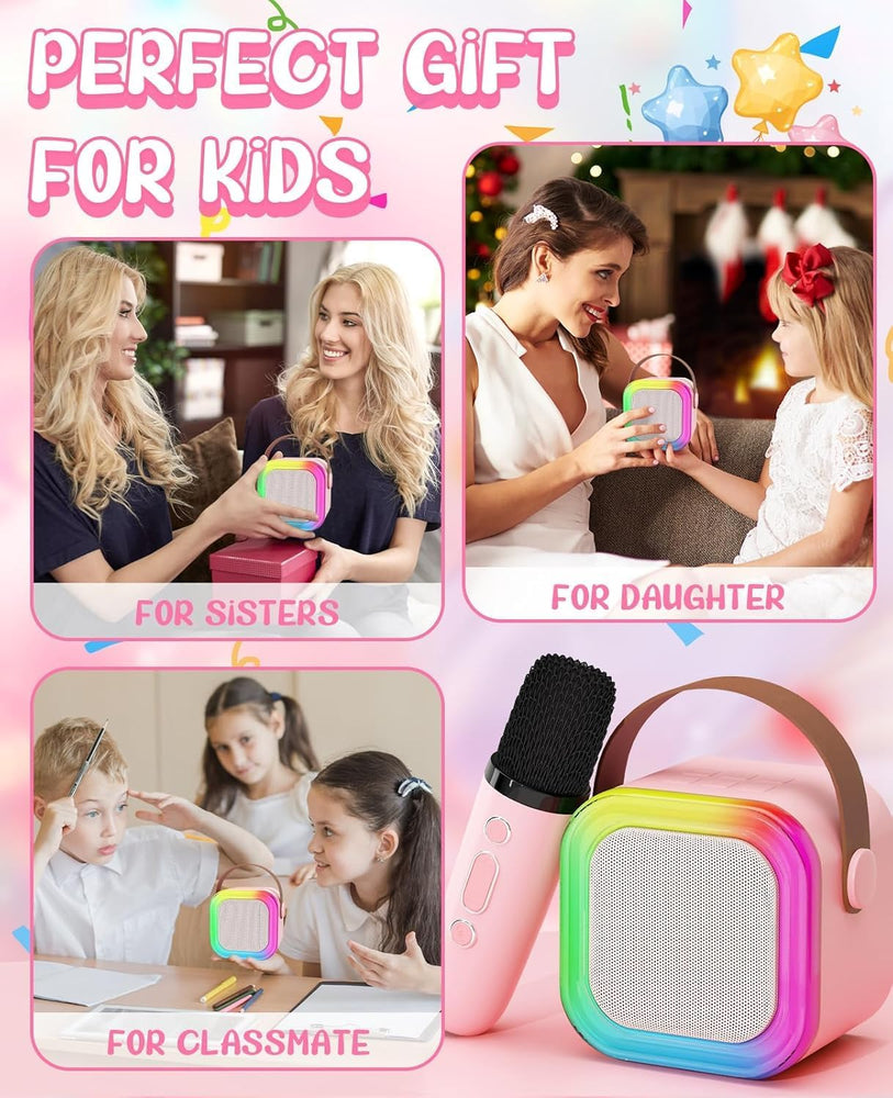 Karaoke Rechargeable Wireless Mini Bluetooth Speaker with Microphone & LED Lights | Portable Singing Machine for Kids Boys & Girls | Music Toy Birthday Gift for Children & Adults