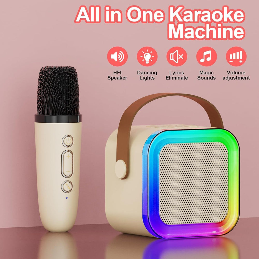 Karaoke Rechargeable Wireless Mini Bluetooth Speaker with Microphone & LED Lights | Portable Singing Machine for Kids Boys & Girls | Music Toy Birthday Gift for Children & Adults