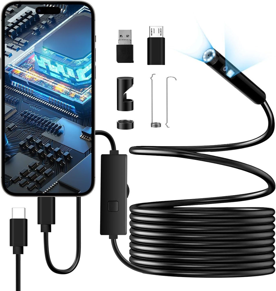 3-in-1 HD Endoscope Camera (2m): Waterproof Snake Borescope with 6 LEDs for Android & PC. Perfect for Pipe & Engine Inspection.