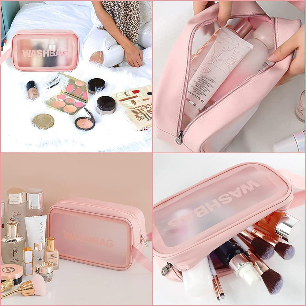 Pvc Clear Makeup Pouch Set, Cosmetic Organizer Bag for Women and Girls Travel Waterproof Toiletry Storage Kit (Set of 3 Light Pink)