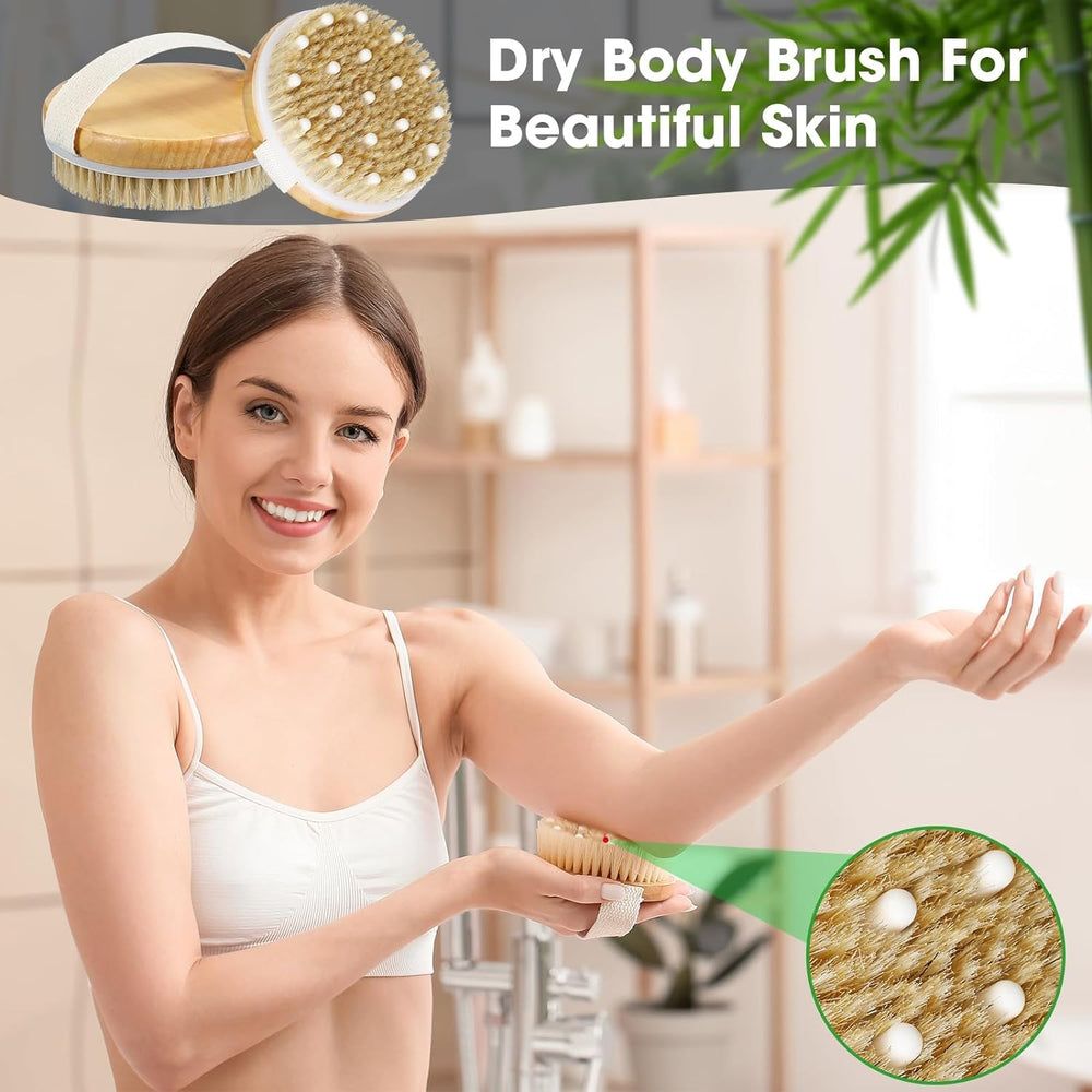 Dry Brushing Body Brush Exfoliating Body Scrubber Wooden Shower Brush Body Exfoliator Dry Brush Bath Brush for Cellulite and Lymphatic, Improve Circulation, Stop Ingrown Hairs