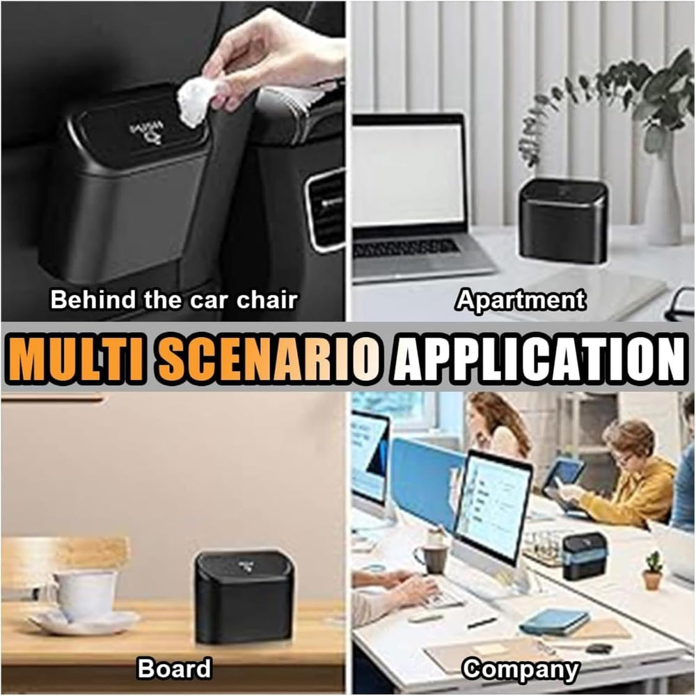 Car Trash Can with Lid – Mini Car Dustbin Hanging Auto Garbage Bin Holder for Car Interior, SUV, Office & Home (Black, Pack of 1)