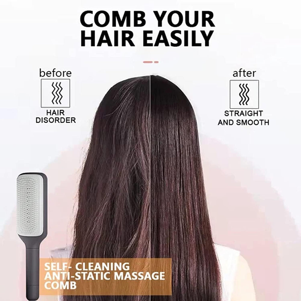 4-in-1 Self-Cleaning Hairbrush – Anti-Static Massage Comb for Tangle-Free, Smooth Hair – Perfect for Adults & Kids