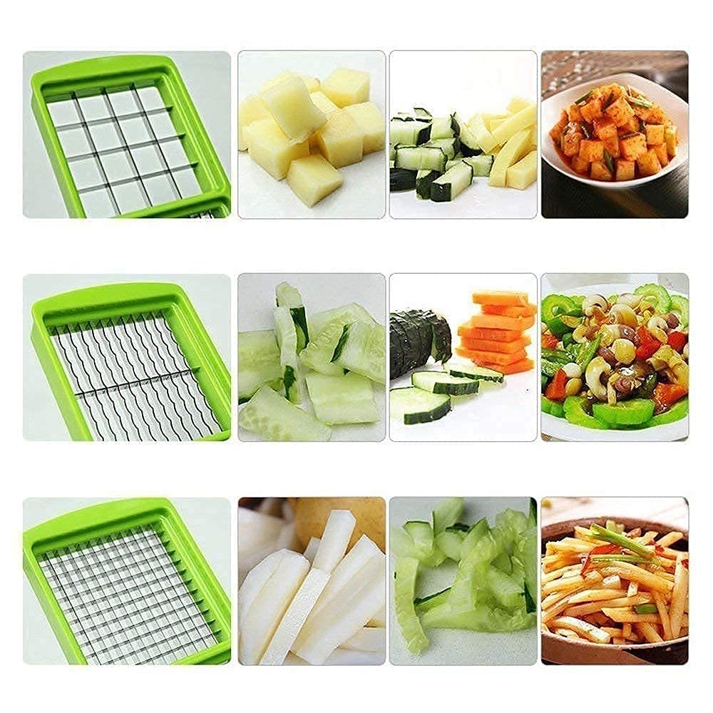 12 in 1 Multipurpose Chopper, Fruits & Vegetable Cutters, Grater Peeler Chipser, Unbreakable Food Grade Body, Easy Push to Clean Button Slicer Dicer, Chopper for Kitchen (Green, Plastic)