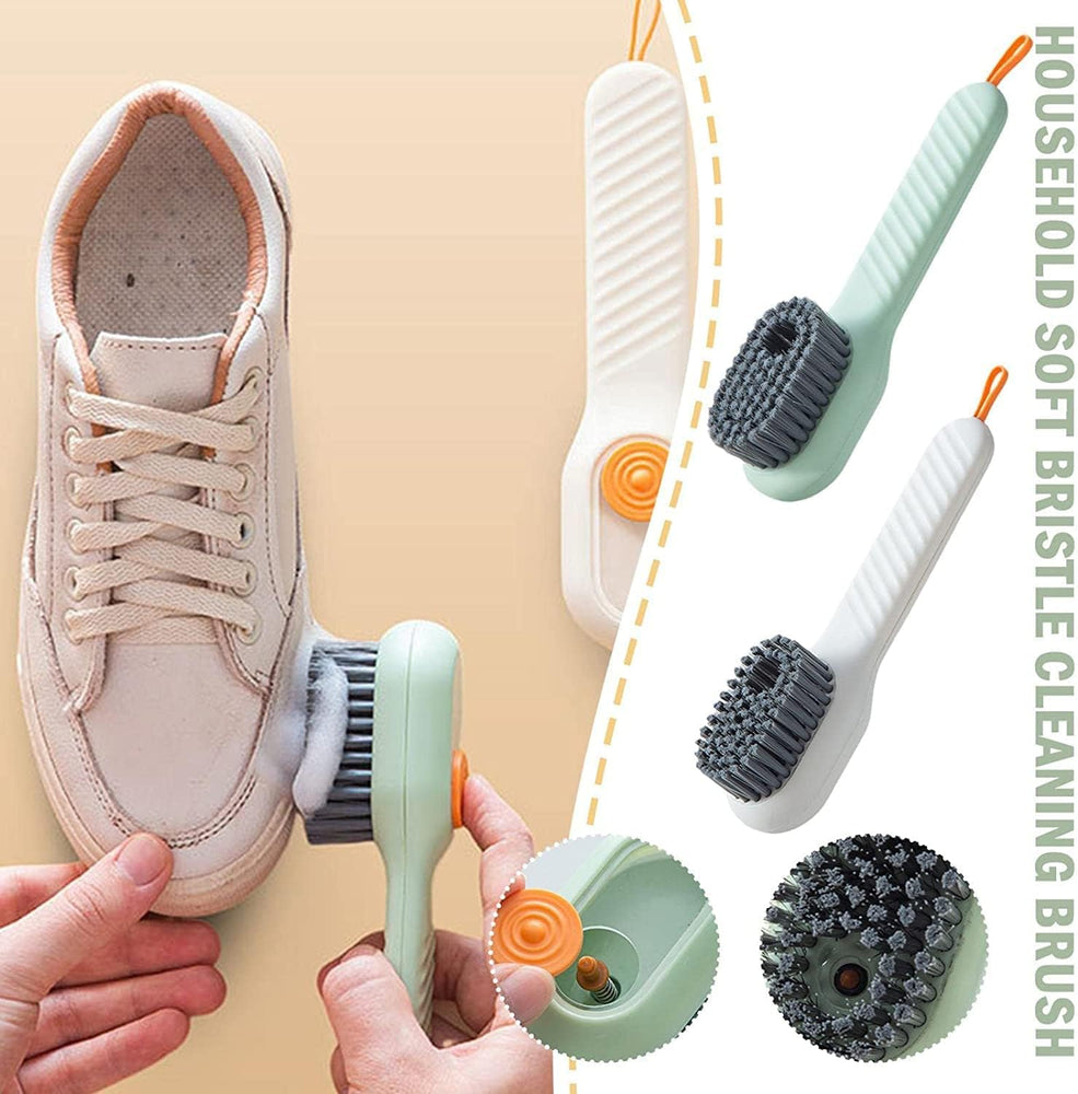 Multifunctional Liquid Shoe Brush with Liquid Box, Adding Liquid Filled Shoe Washing Brush with Soap Dispenser Press Type, Long Handle Shoe Cleaner Brush Cleaning with New Liquid Cartridge Pack of 1