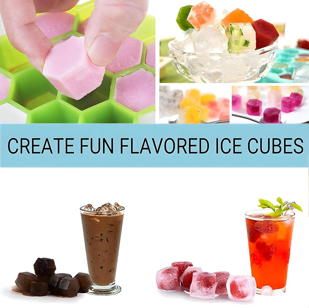 Ice Cube Tray Silicone for Freezer Honeycomb 37 Cavity Ice Cube Mould Flexible Tray Without Lid for Freezer, Chocolate Cake Maker, Ice Trays for Chilled Drinks, Reusable (Pack of 1)