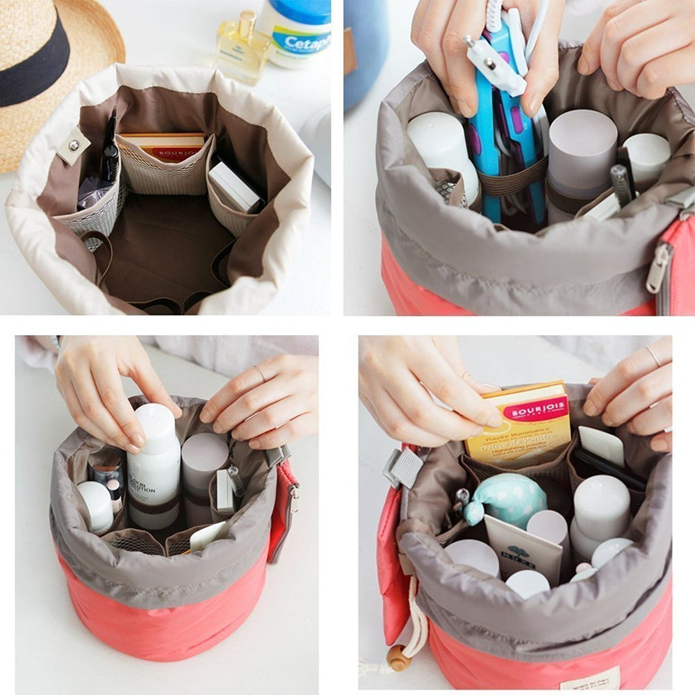 Bucket Barrel Shaped Cosmetic Bag | Toiletry Bags | Round Makeup Pouch for Girls and Women (Multi Color)