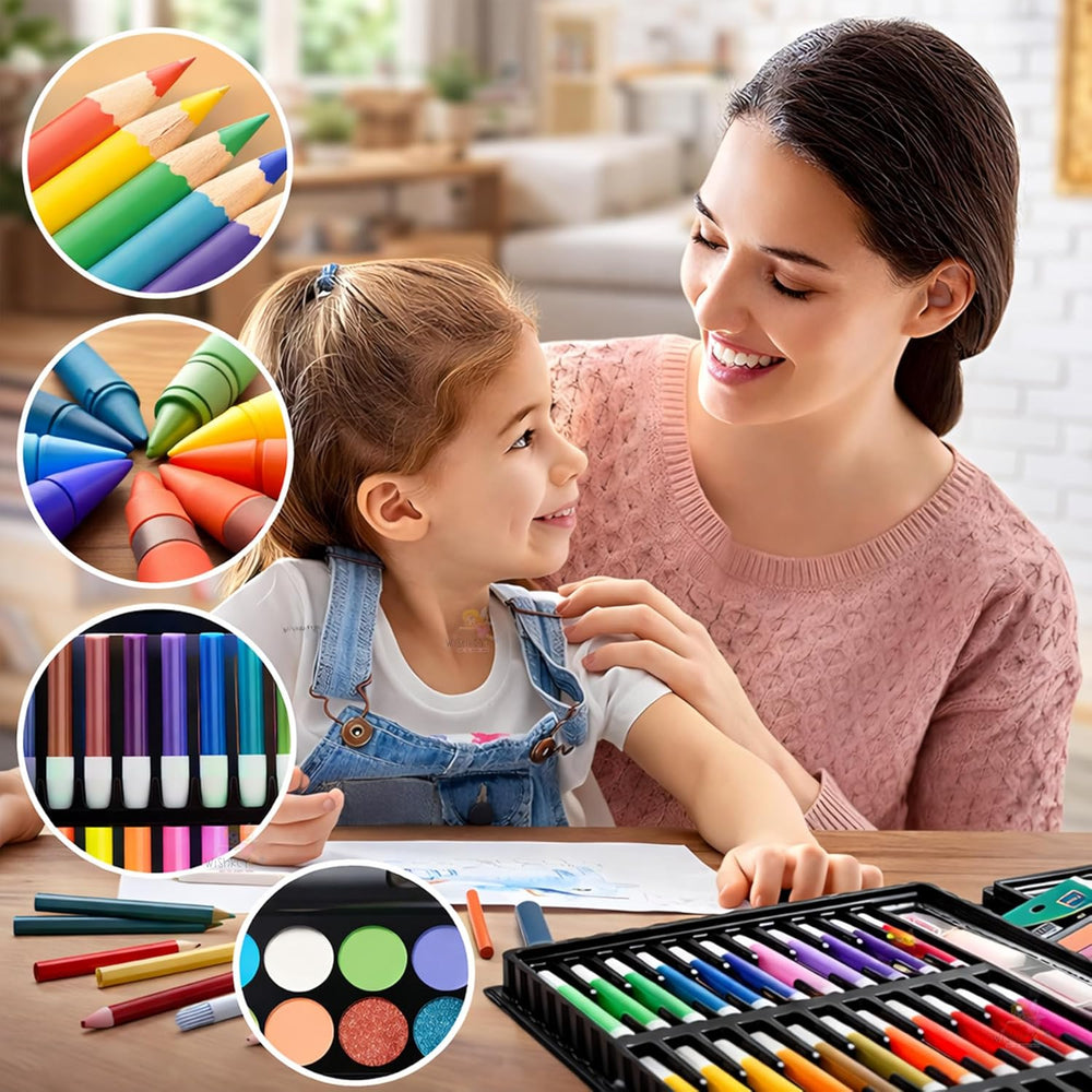 150 Pieces Colour Set Kit for Kids, Complete Stationery Items and Colour Pencil Set in Portable Case
