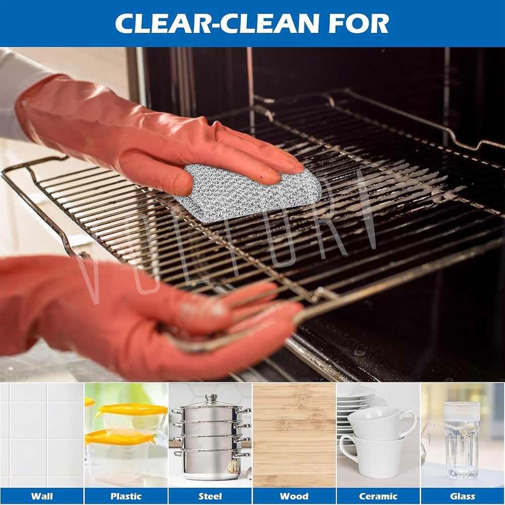 Non Scratch Wire Dish Cloth (Pack of 3), Steel Scrubber for Utensils Cleaning, Multipurpose Wet and Dry Cleaning, Stainless-Steel Dish Wash Scrubber for Washing Dishes, Sinks, Counters