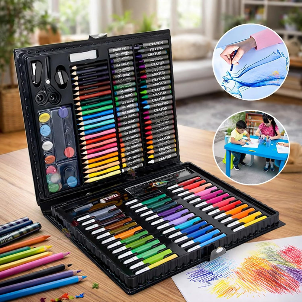150 Pieces Colour Set Kit for Kids, Complete Stationery Items and Colour Pencil Set in Portable Case