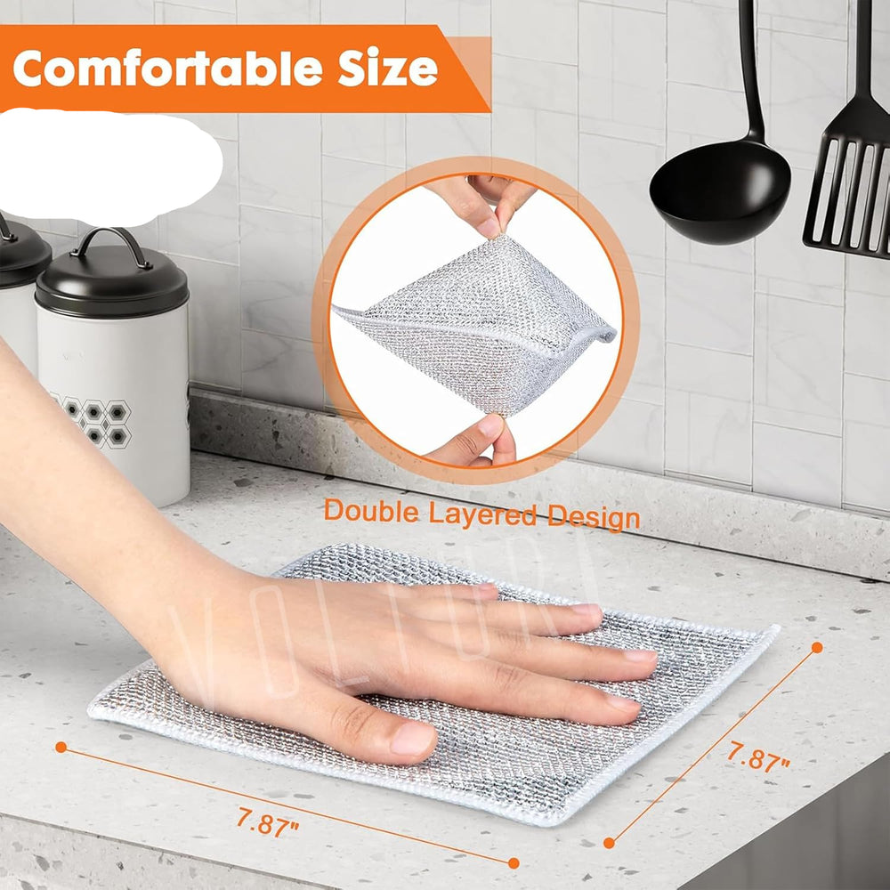 Non Scratch Wire Dish Cloth (Pack of 3), Steel Scrubber for Utensils Cleaning, Multipurpose Wet and Dry Cleaning, Stainless-Steel Dish Wash Scrubber for Washing Dishes, Sinks, Counters