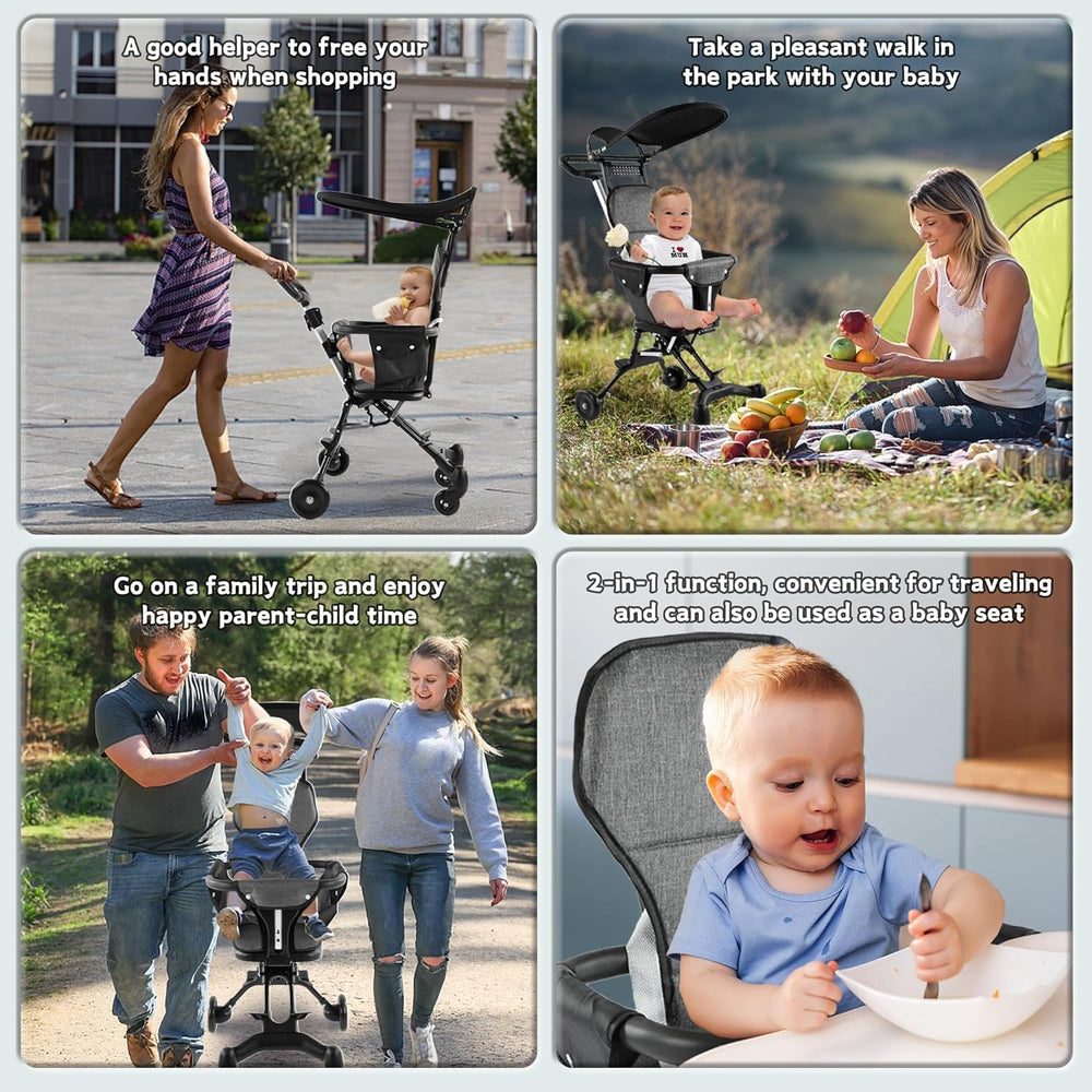 Baby Travel Stroller, Lightweight 2.7 kg, Portable Compact Umbrella Stroller for Toddler, Airplane Travel, Removable Seat, Black, 25 kg Capacity