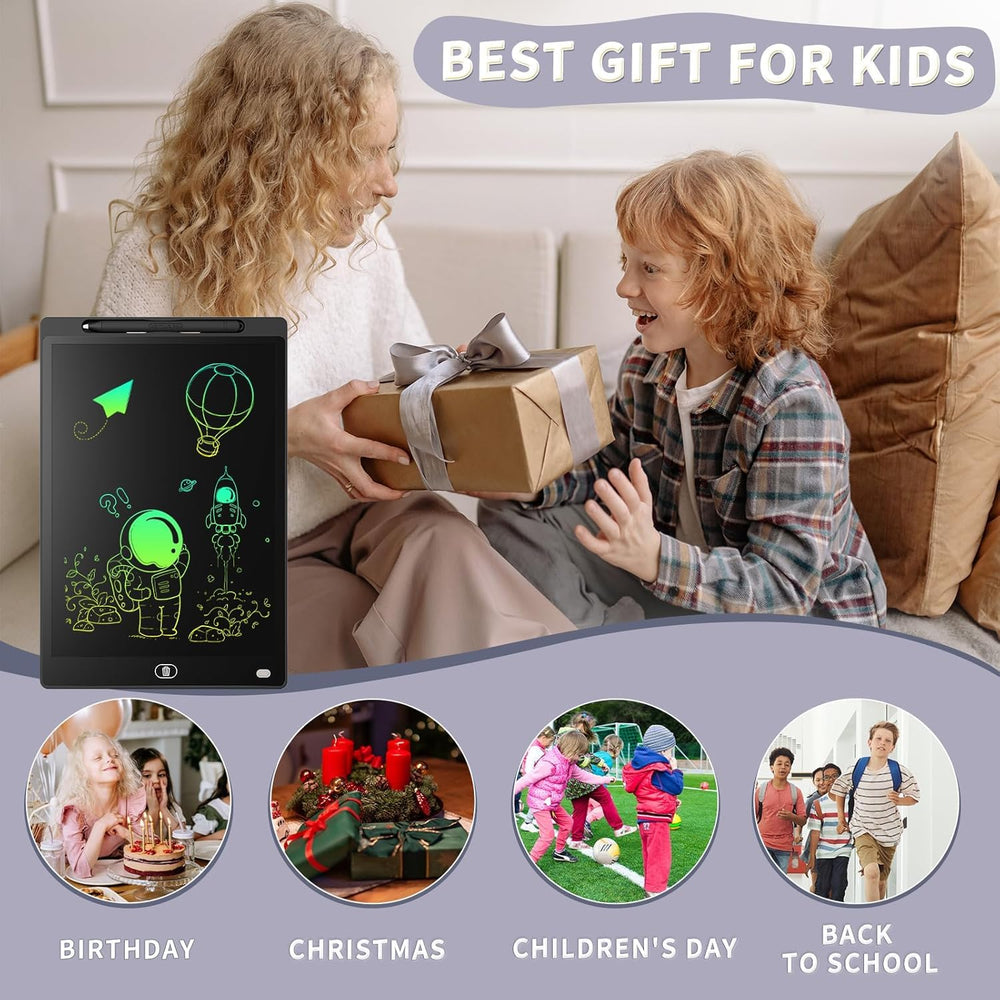LCD Writing Tablet 12 Inch for Kids, Rewriteable Digital Magic Slate Drawing and Doodle Pad with Pen, Erase Button, Smart Lock, Writing Scribble Board for Boys & Girls (Multicolor)