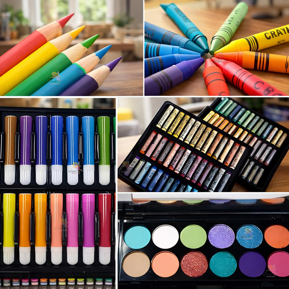 150 Pieces Colour Set Kit for Kids, Complete Stationery Items and Colour Pencil Set in Portable Case