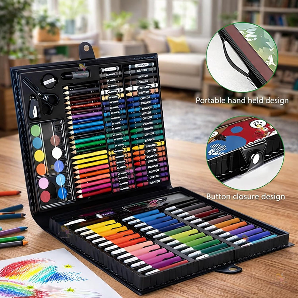 150 Pieces Colour Set Kit for Kids, Complete Stationery Items and Colour Pencil Set in Portable Case