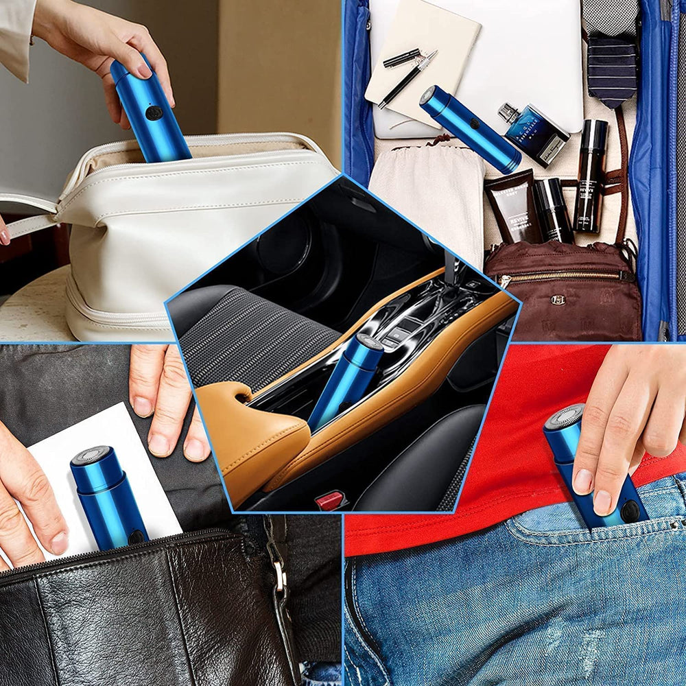 Mini Electric Shaver | Portable Pocket Beard Trimmer & Electric Razor for Men & Women | USB Rechargeable Multipurpose Hair Shaver for Travel & Home Use (Blue)