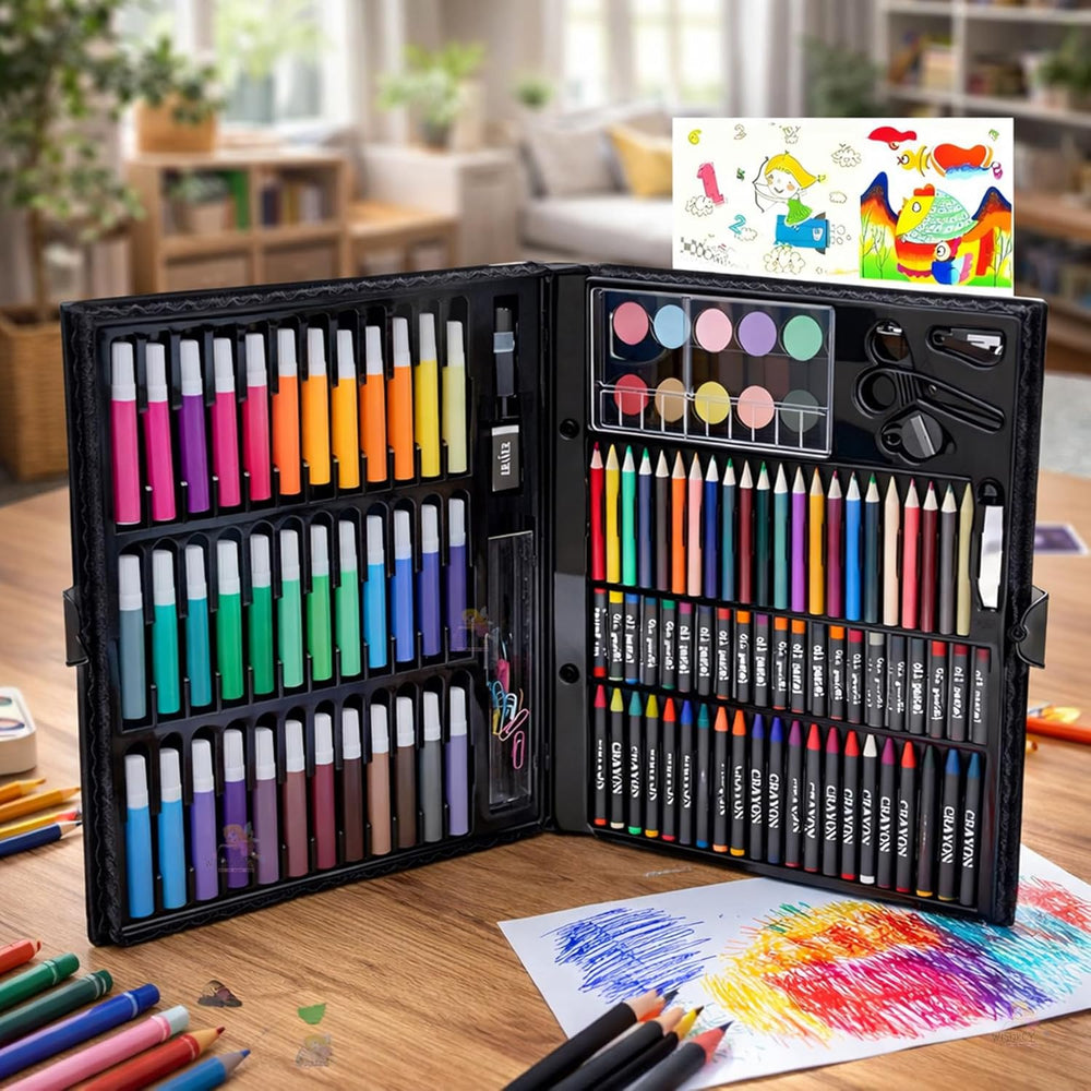 150 Pieces Colour Set Kit for Kids, Complete Stationery Items and Colour Pencil Set in Portable Case