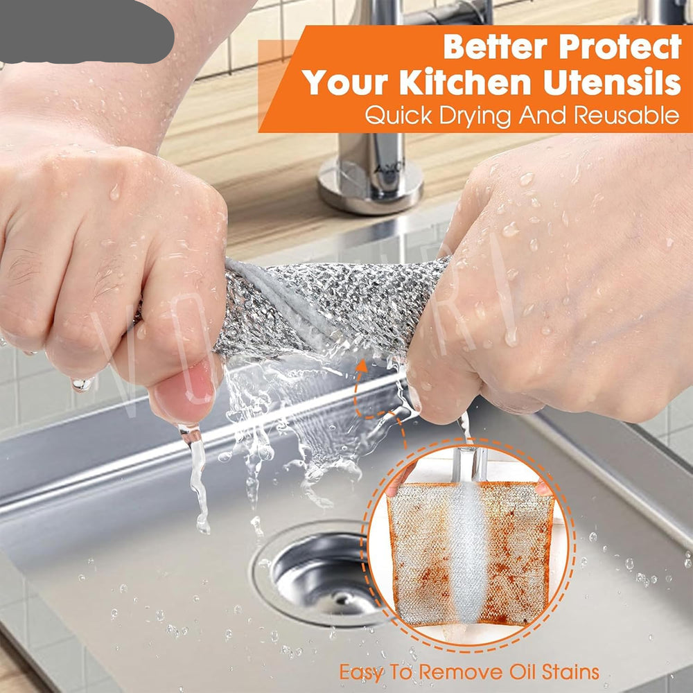 Non Scratch Wire Dish Cloth (Pack of 3), Steel Scrubber for Utensils Cleaning, Multipurpose Wet and Dry Cleaning, Stainless-Steel Dish Wash Scrubber for Washing Dishes, Sinks, Counters