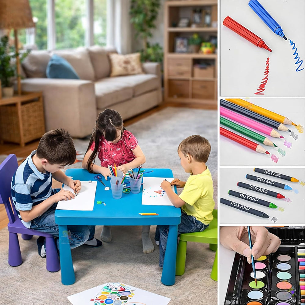 150 Pieces Colour Set Kit for Kids, Complete Stationery Items and Colour Pencil Set in Portable Case