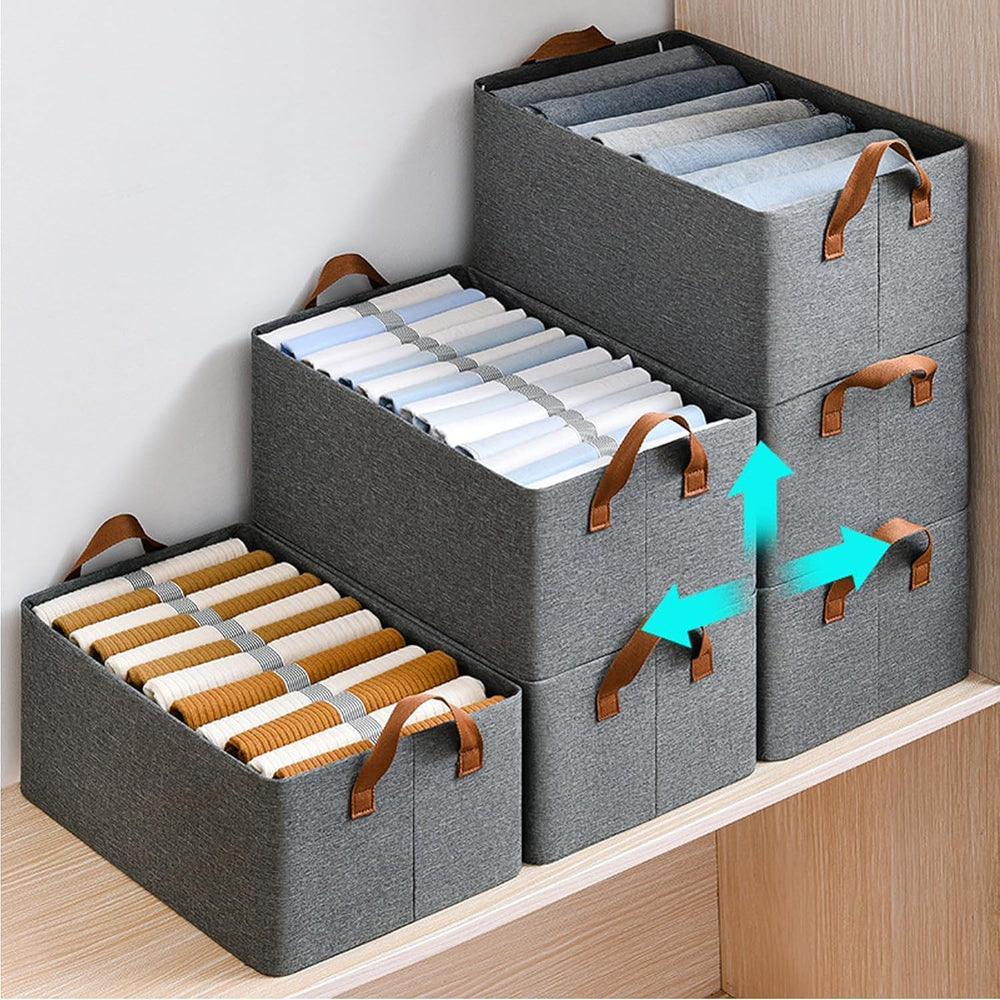 26 Liter Foldable Wardrobe Organizer with Durable Handle & Metal Frame Rectangle Stuff Storage Box Closet Drawer Organizers for Clothes, Toys, Books, Blanket Baskets for Pants Jeans Sweater