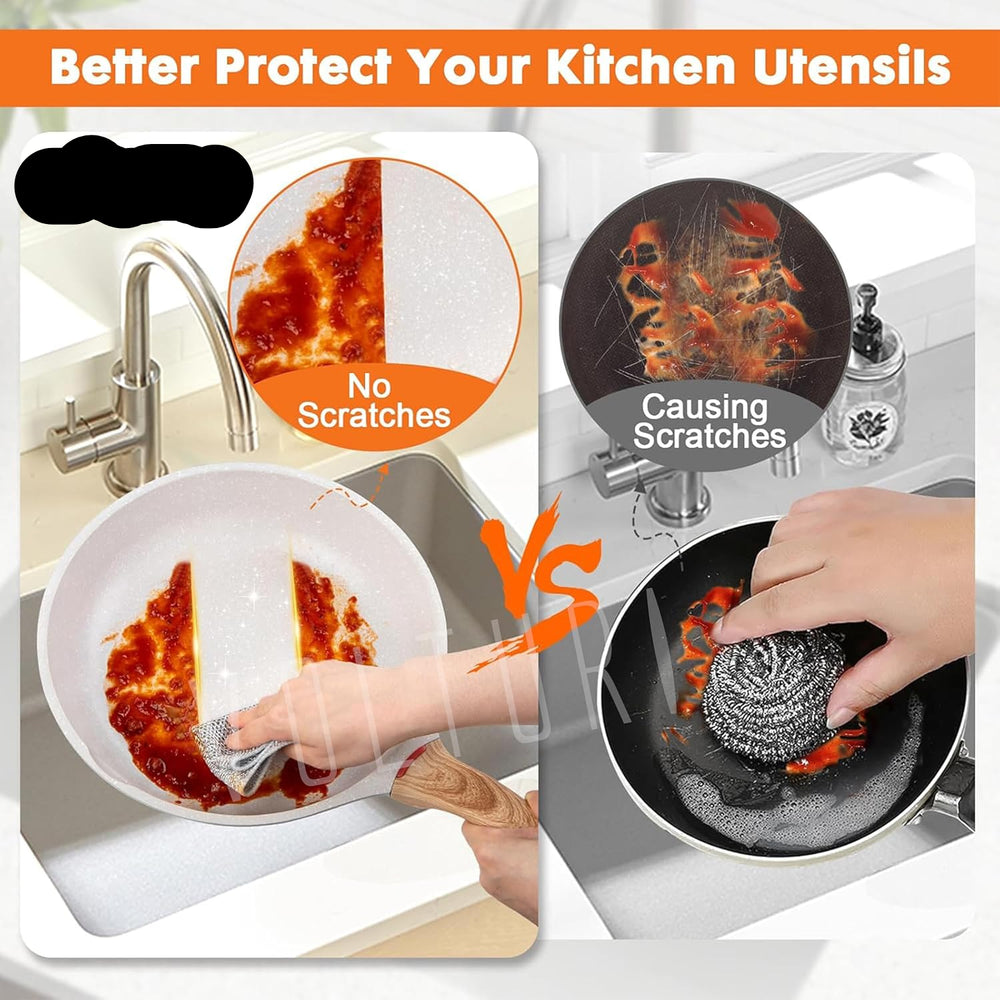 Non Scratch Wire Dish Cloth (Pack of 3), Steel Scrubber for Utensils Cleaning, Multipurpose Wet and Dry Cleaning, Stainless-Steel Dish Wash Scrubber for Washing Dishes, Sinks, Counters