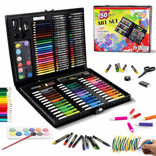 150 Pieces Colour Set Kit for Kids, Complete Stationery Items and Colour Pencil Set in Portable Case