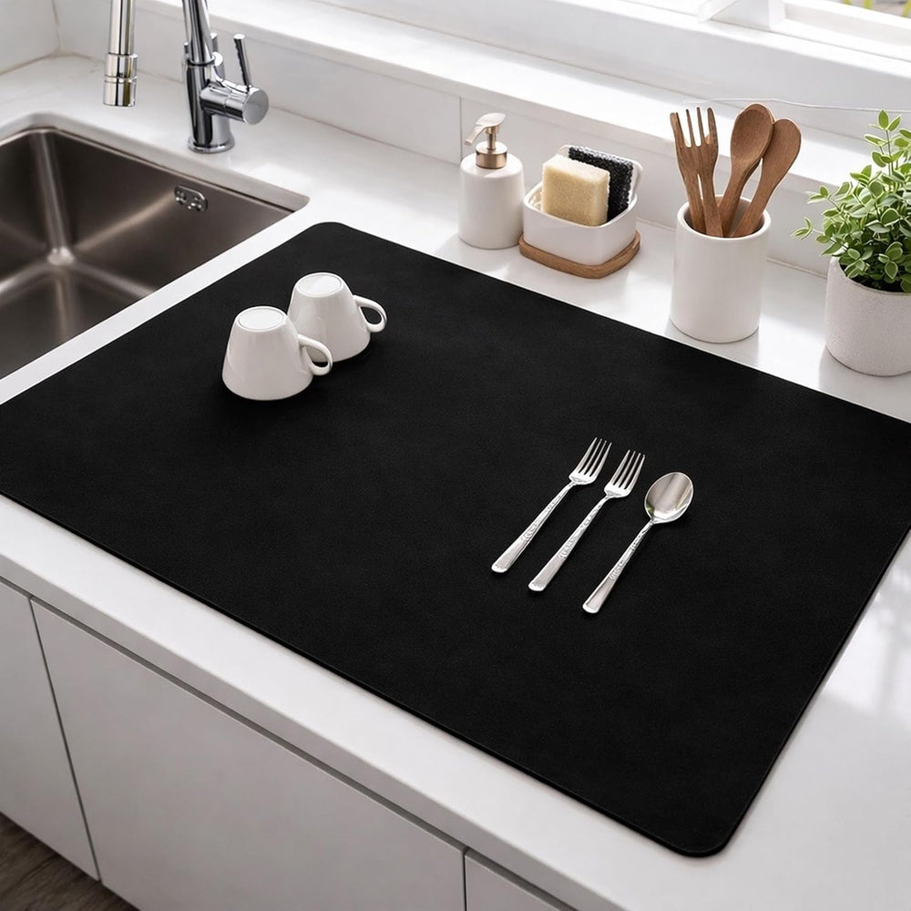 Large Dish Drying Mat for Kitchen 60x40 cm | Water Absorbing Mat for Kitchen | Drying Mat for Kitchen Utensils | Super Absorbent, Quick Dry, Non-Slip Countertop Mat for Dishes & Utensils.