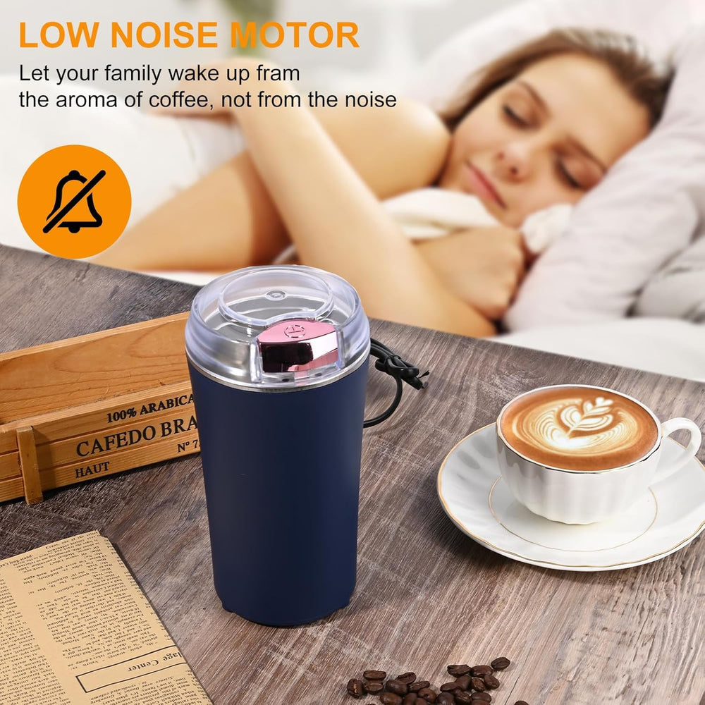 Portable Electric Coffee Grinder – Stainless Steel 4 Blade Spice & Coffee Bean Grinder with Push Button Control for Masala, Herbs & Dry Items (Medium)