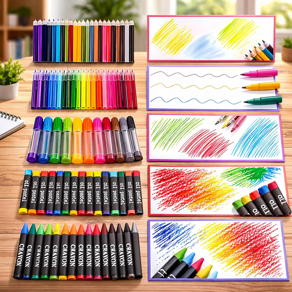 150 Pieces Colour Set Kit for Kids, Complete Stationery Items and Colour Pencil Set in Portable Case