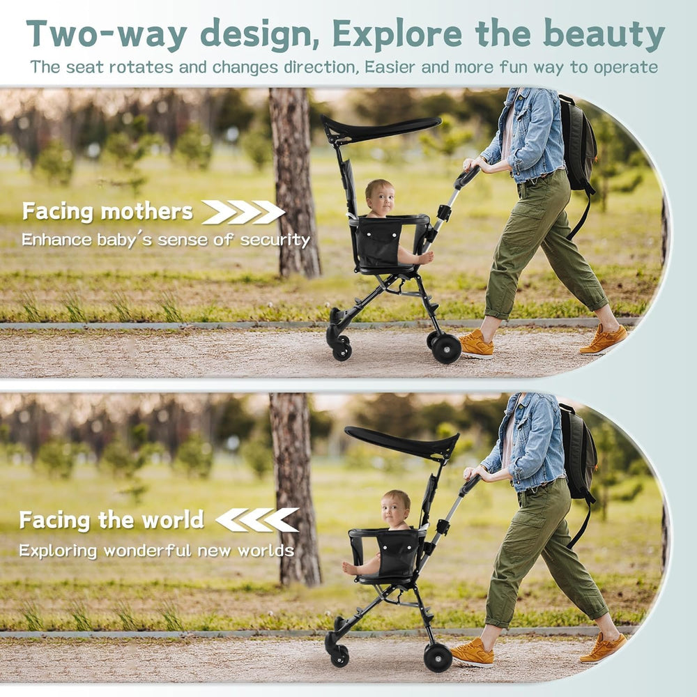 Baby Travel Stroller, Lightweight 2.7 kg, Portable Compact Umbrella Stroller for Toddler, Airplane Travel, Removable Seat, Black, 25 kg Capacity