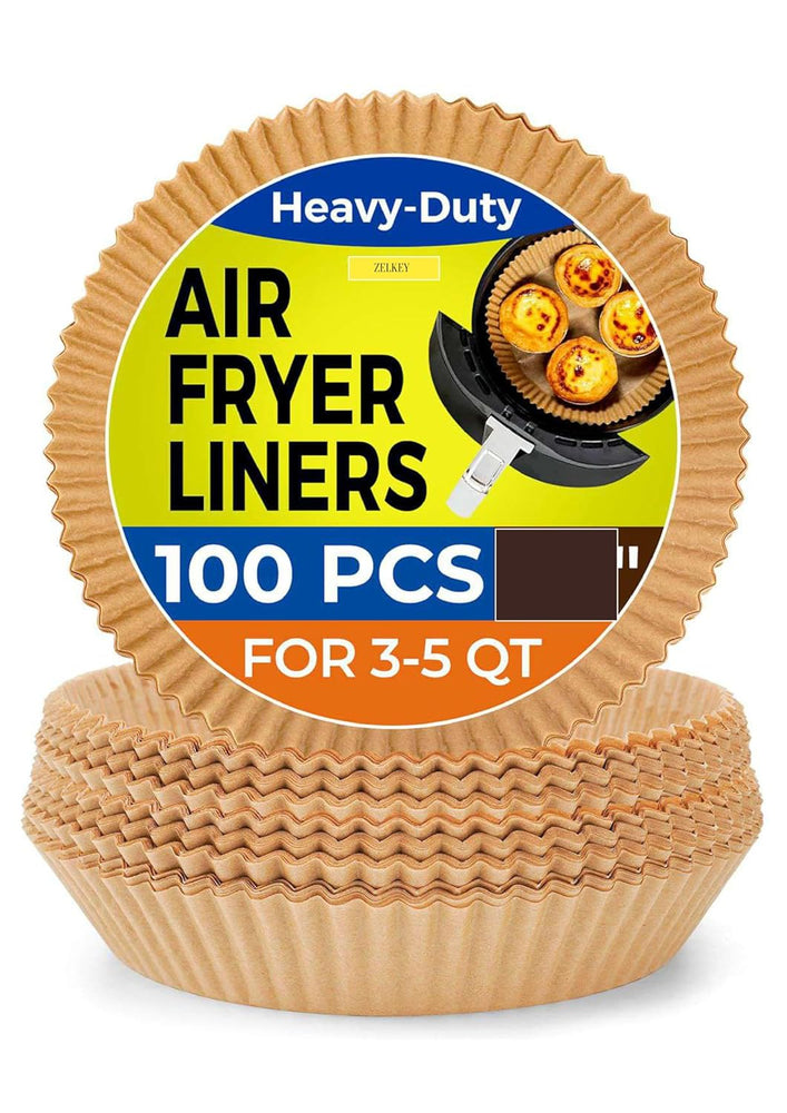 100 PCS Air Fryer Round Parchment Paper Liners – Non-Stick, Heat Resistant, Baking Paper – Fits 5 to 8 QT Air Fryers – Disposable, Food-Grade, Grease-Proof Sheets. (Round)