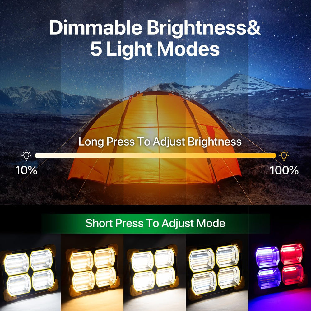 Portable LED Work Solar Light Use for emergency IP66 Waterproof,USB & Solar Rechargeable LED Flood Light - 288 LED's Outdoor Light 5 Adjustable Light mode for Garden, Camping, Garage